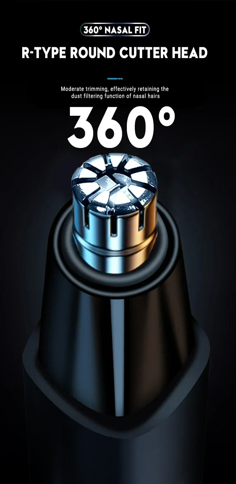 360-degree R-type round cutter head for safe painless nose trimming