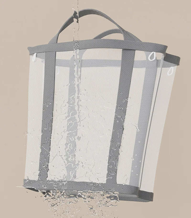 Transparent plastic bag with a black mesh design on a beige background