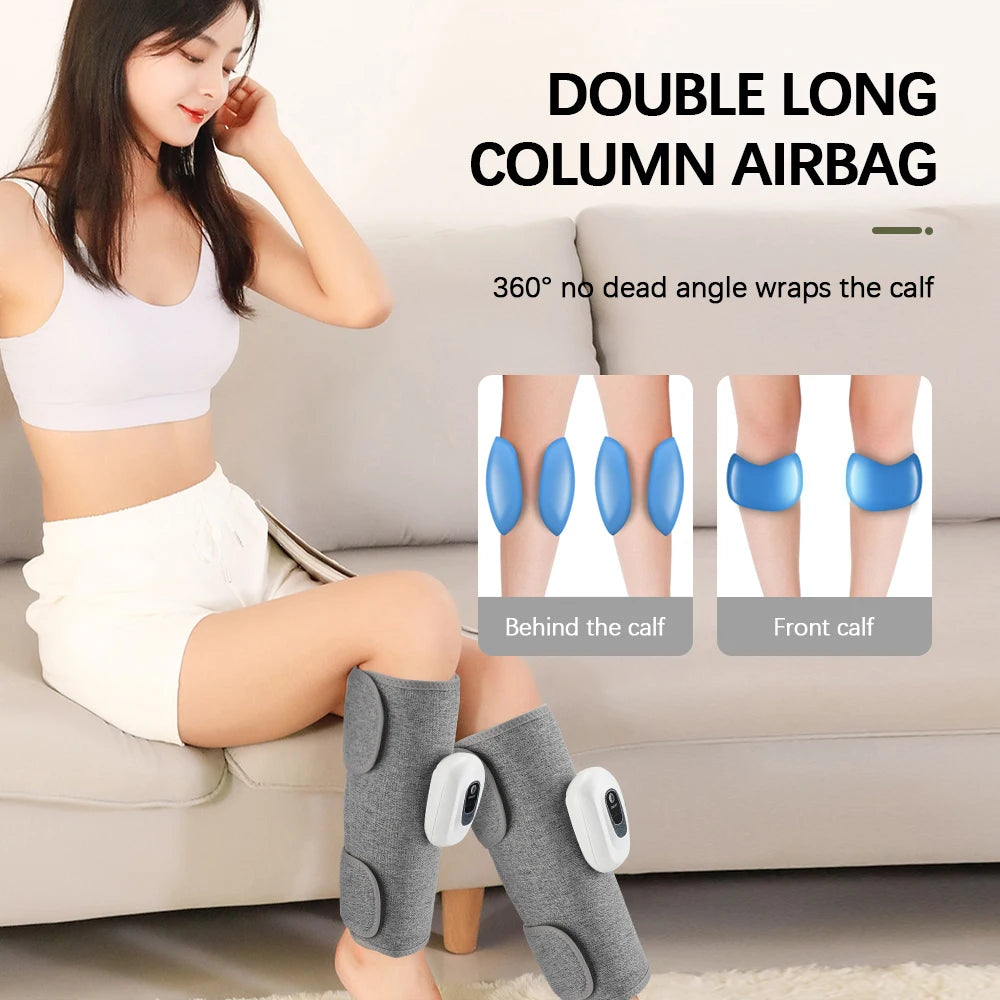 Double airbag calf massager for deep compression therapy