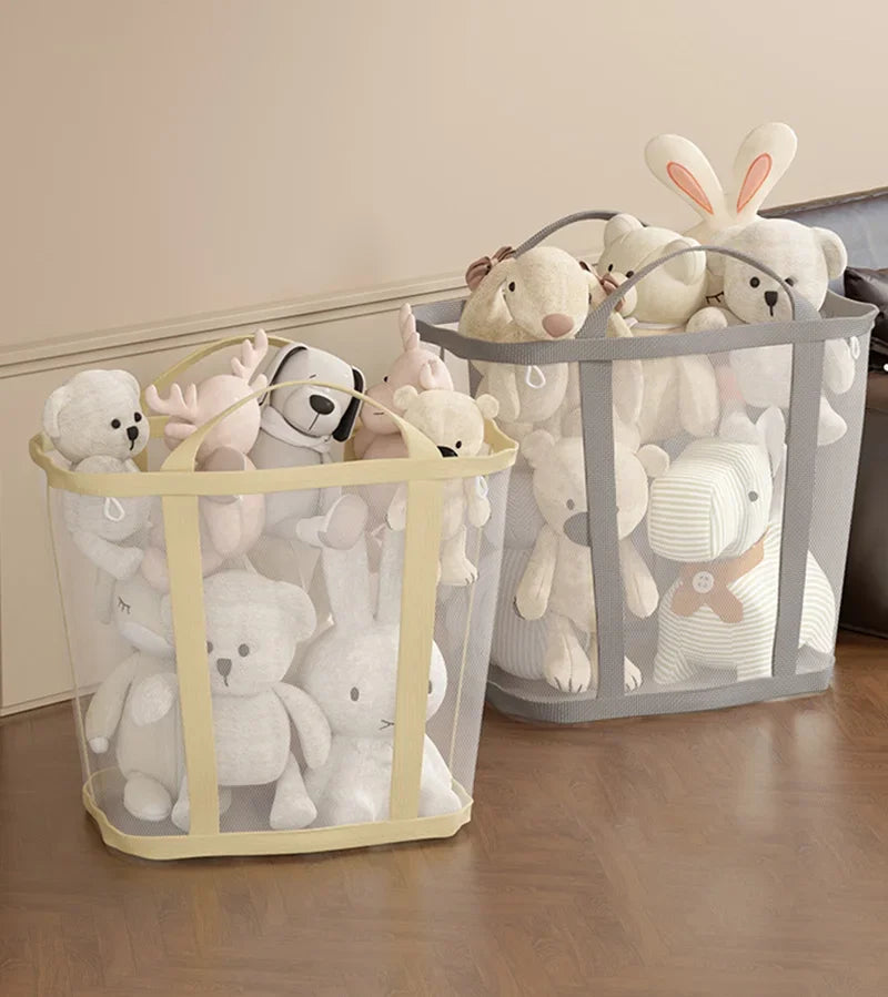 Set of two foldable mesh laundry baskets for home storage