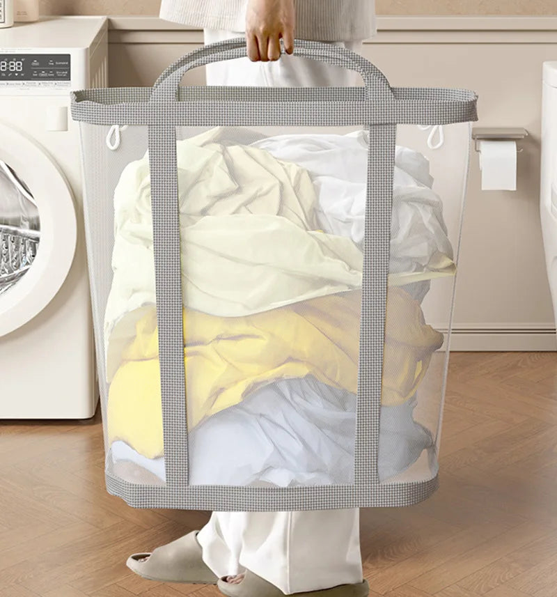 Durable mesh laundry basket with reinforced strong frame