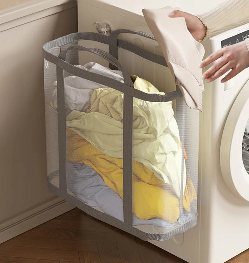 Lightweight foldable mesh laundry basket for clothes