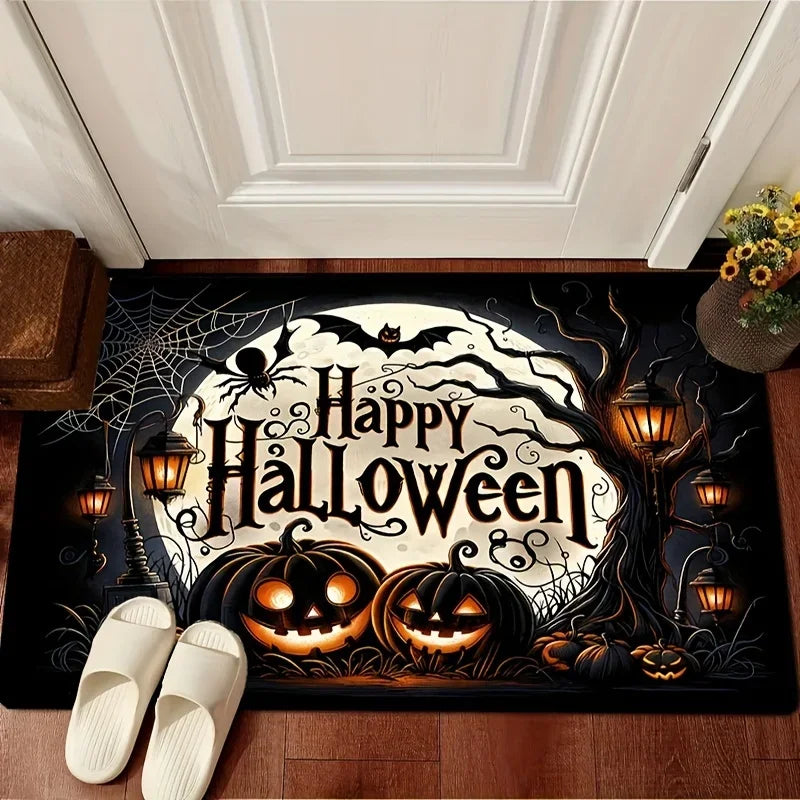 Non slip Halloween pumpkin welcome mat for bathroom and entryway