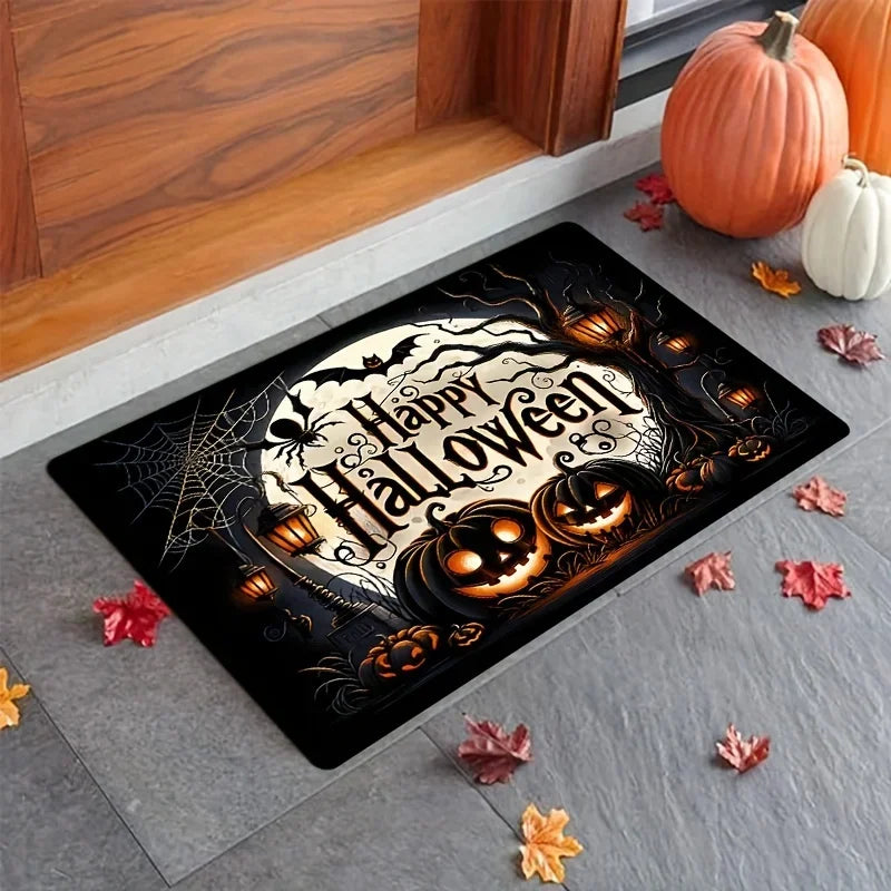 Halloween pumpkin spider web welcome door mat front porch decoration