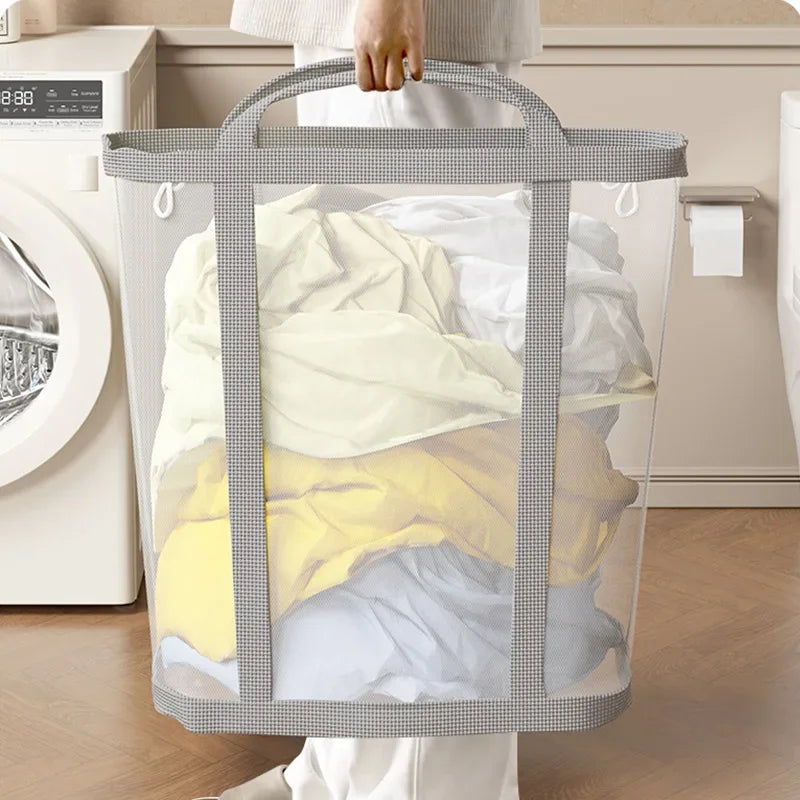 Large capacity mesh laundry basket for clothes storage