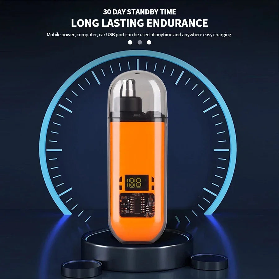 Rechargeable nose and ear hair trimmer with 30-day battery life standby