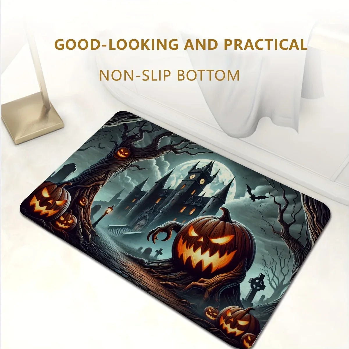 Non Slip Latex Bottom of Halloween Pumpkin Doormat – Anti-Skid Design