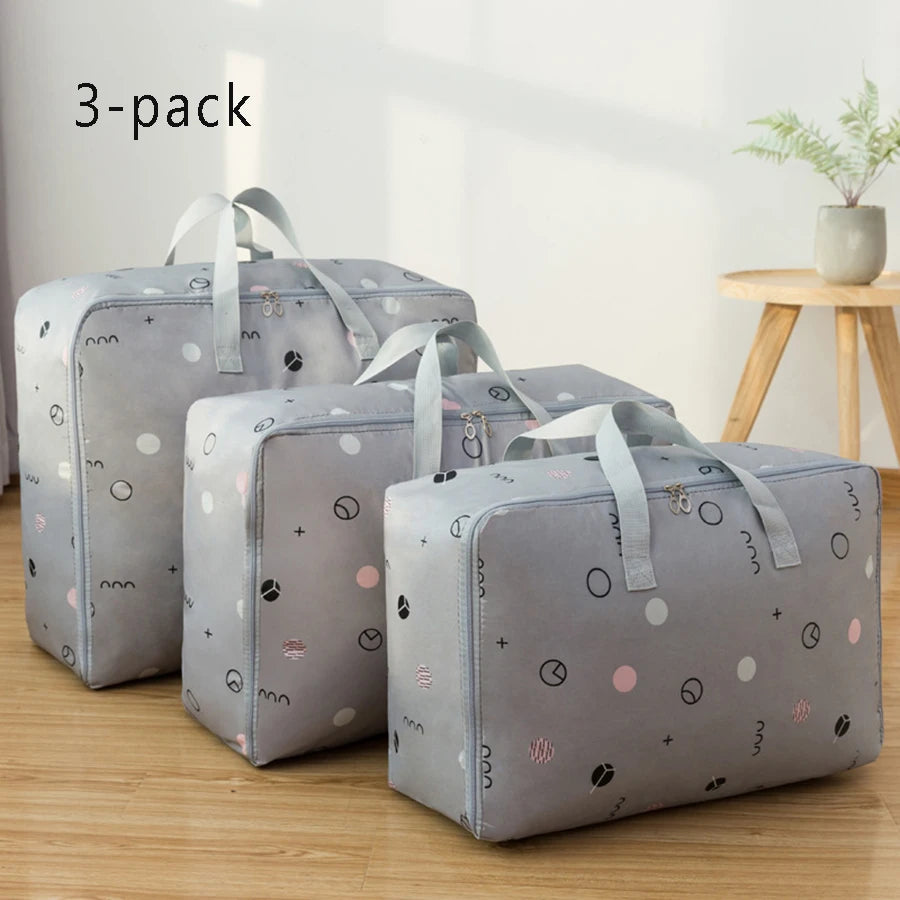 Oxford waterproof storage bags 3-pack with grey dot design, foldable clothing and quilt organizer