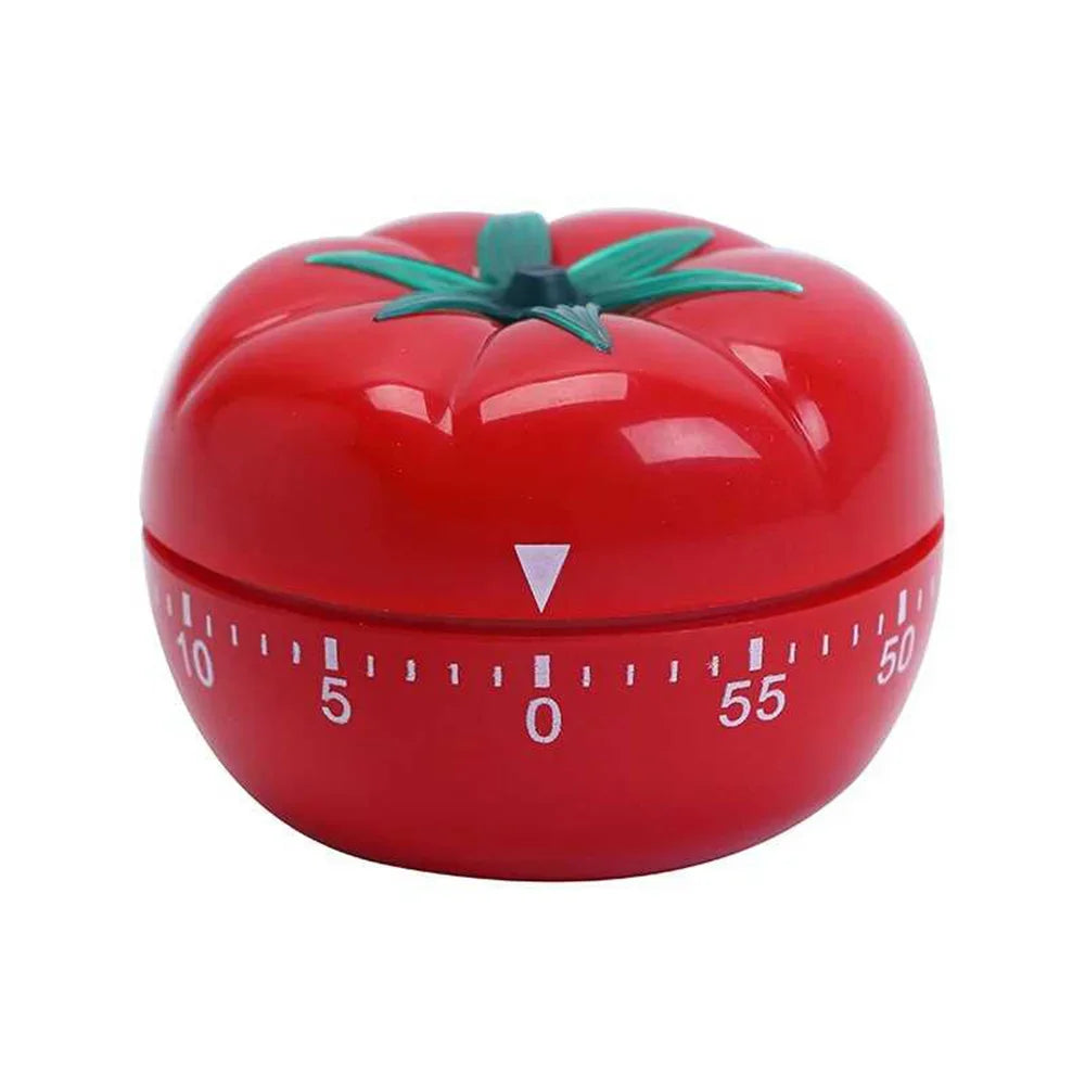 Side view of tomato kitchen timer for cooking countdown