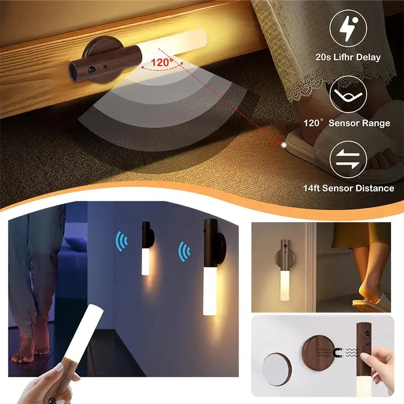USB rechargeable wooden wall night lamp with multiple components included