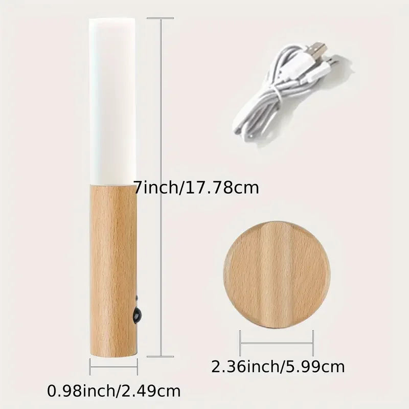 Wooden stick with measurements and a cable on a white background