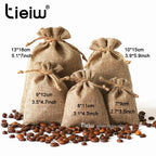 Burlap favor bag with custom initials M+H and rustic style.