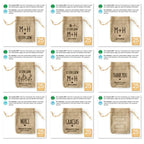 Customizable burlap favor bags with multiple design options for weddings and parties.