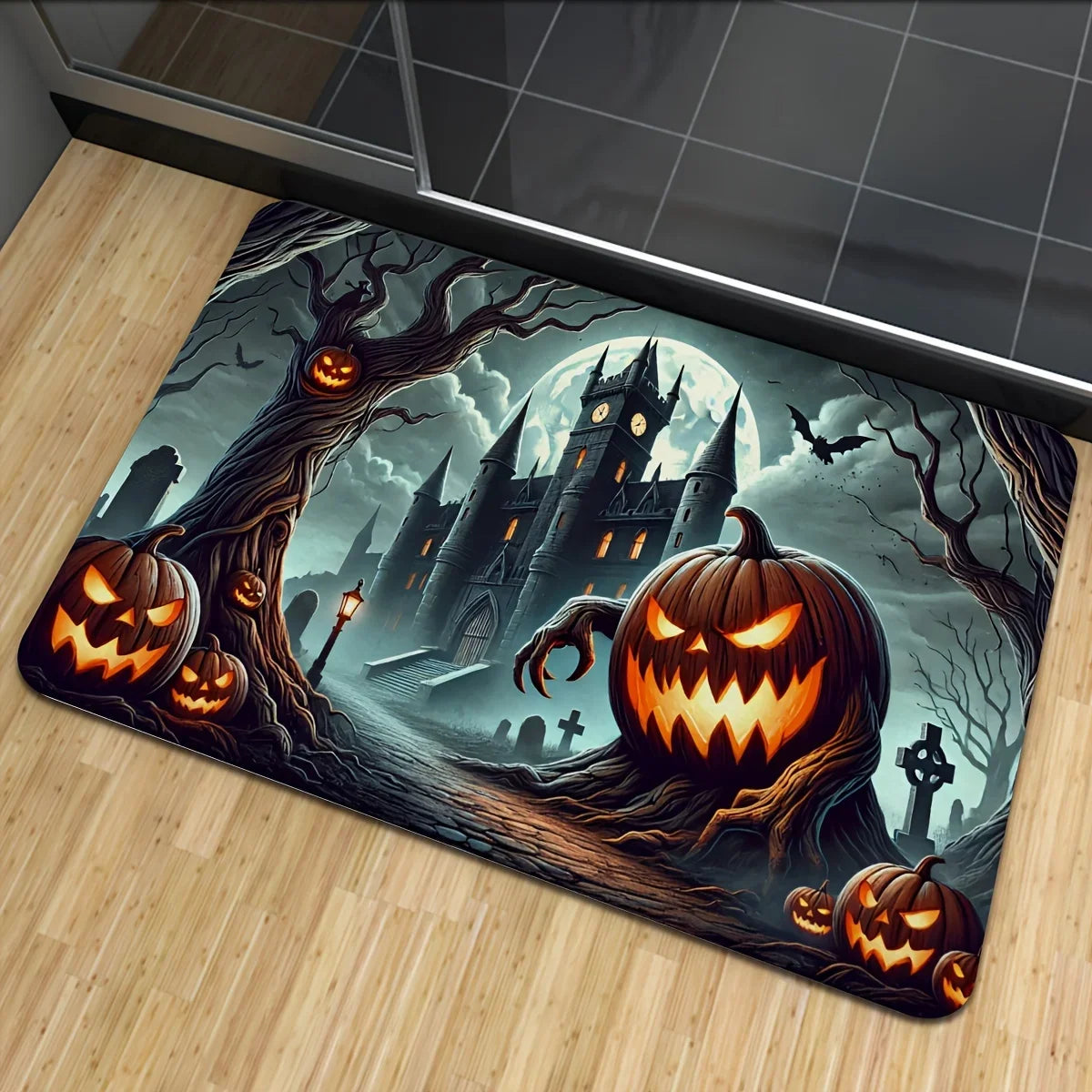 Halloween Horror Pumpkin Doormat – Non Slip Entrance Rug for Home Decoration