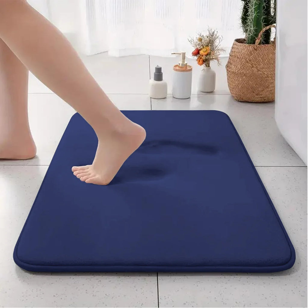 Navy blue flannel bathroom door mat, thickened and absorbent.