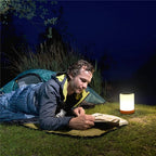 Rechargeable portable night light used outdoors for camping.