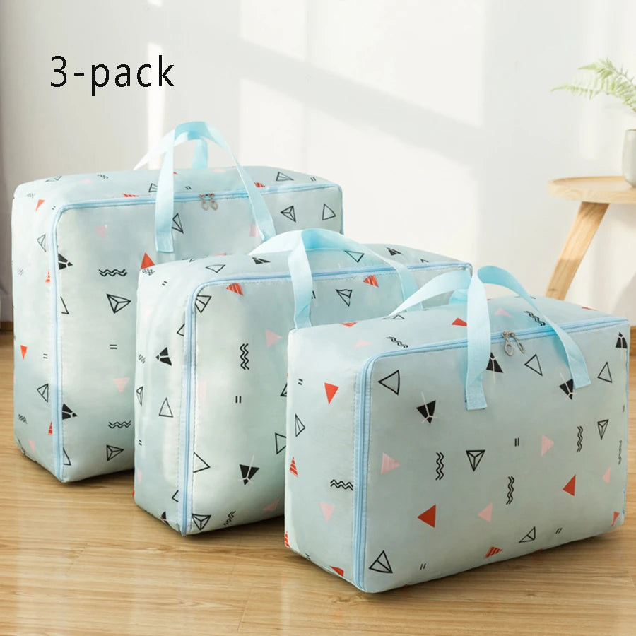 Oxford waterproof storage bags 3-pack in light blue pattern design for oversized storage and travel