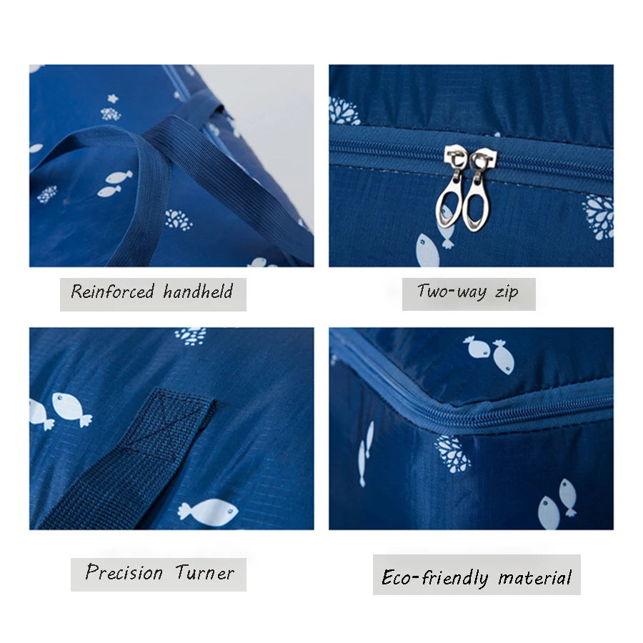 Close-up of Oxford storage bag showing reinforced handles, smooth zipper, and durable waterproof material