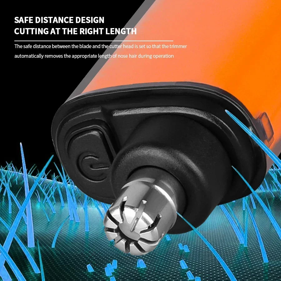 Painless portable nose and ear trimmer with precision cutting head