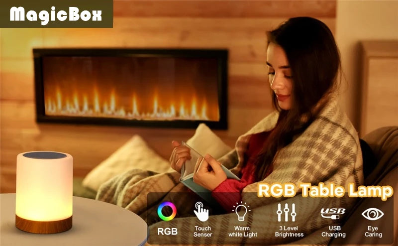 RGB table lamp creating cozy atmosphere for bedroom and living room.